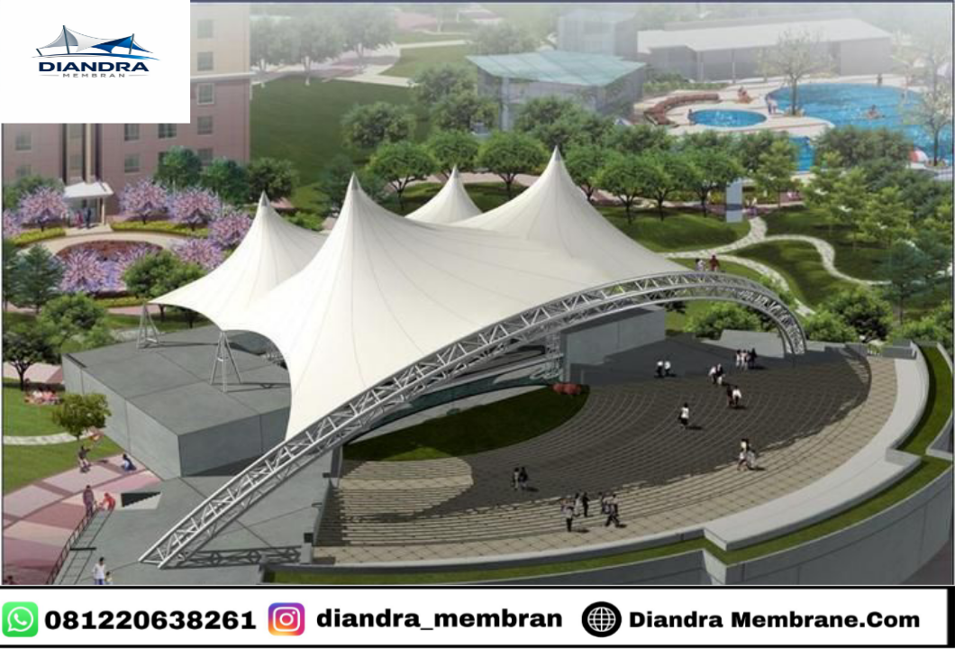 Kanopi membrane dengan ketahanan beban angin dan hujan teruji