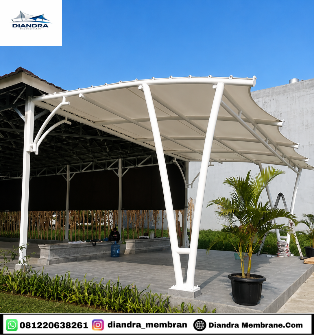 Desain kanopi membrane halaman rumah Jakarta Timur modern dan elegan