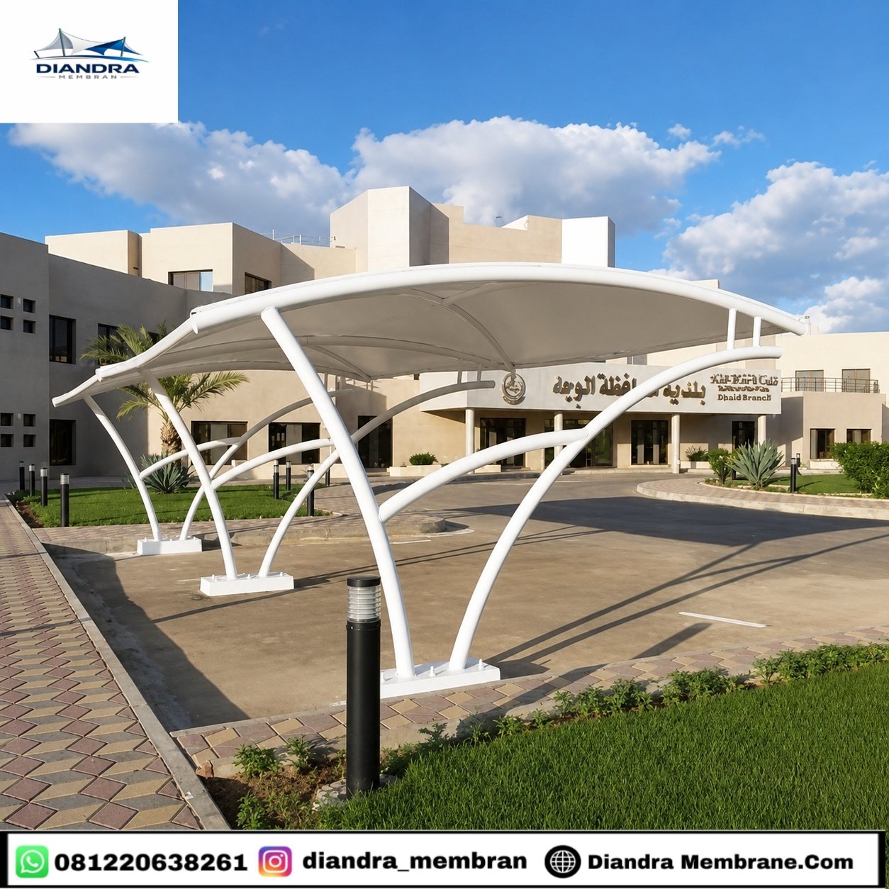 Kanopi membrane parkiran H1 H2 rumah sakit – tampak dalam