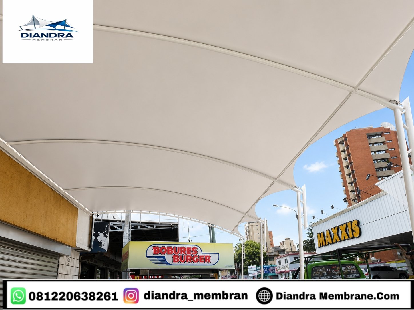Pemasangan kanopi membrane parkiran rumah sakit – tampak samping