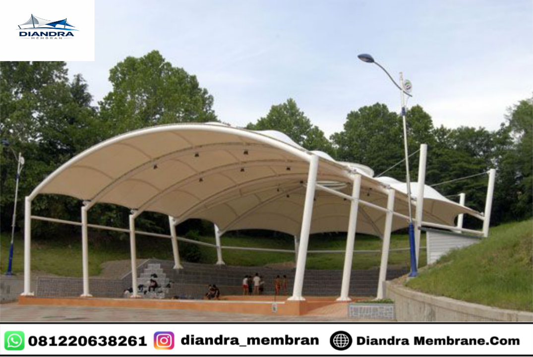 Proyek konstruksi tenda membrane Diandra Membrane yang rapi dan modern
