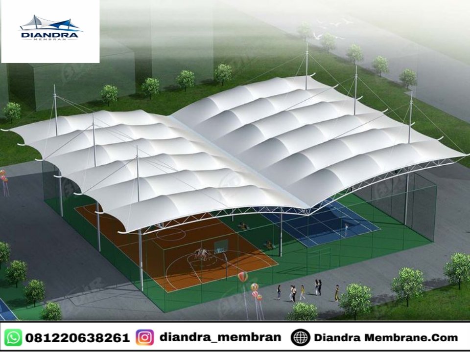 Kanopi membran lapangan padel Bogor tampak samping – Diandra Membrane