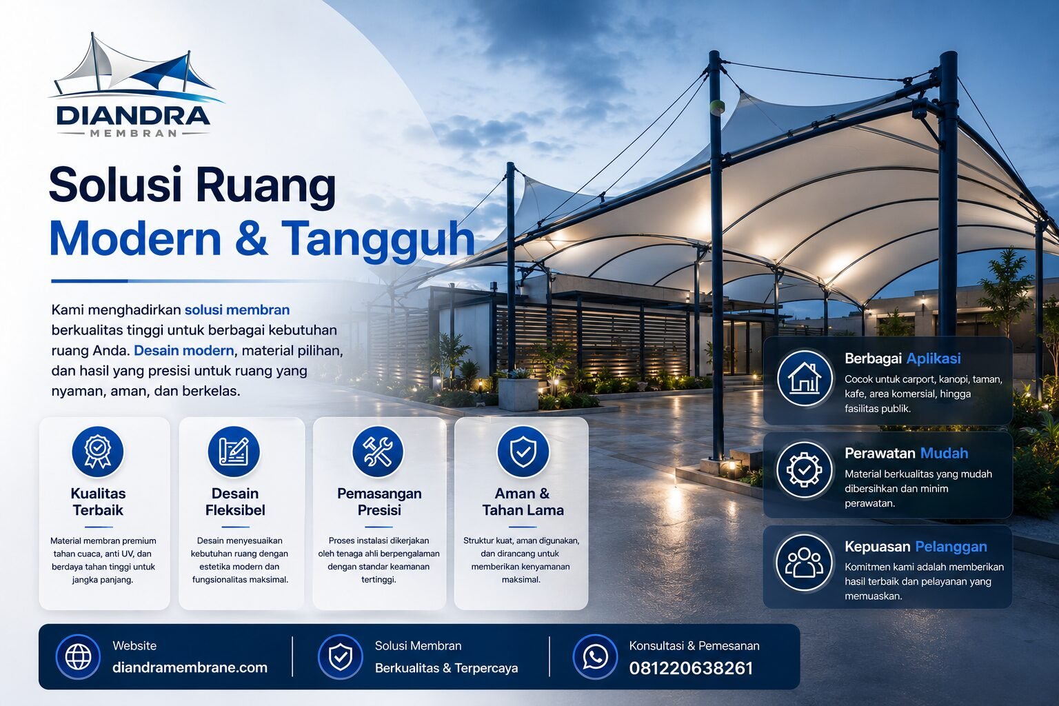 Kanopi Membrane modern elegan berkualitas premium