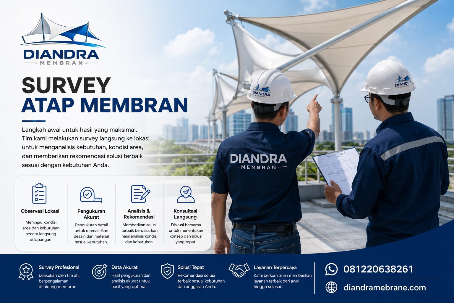 Survey lokasi pemasangan kanopi membrane profesional